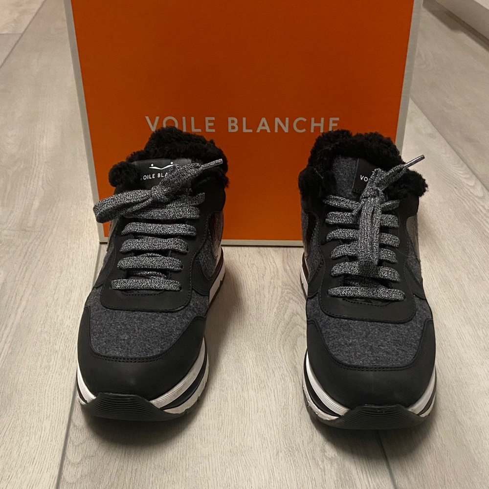 Voile Blanche Charcoal and Black Fur-Lined Sneakers